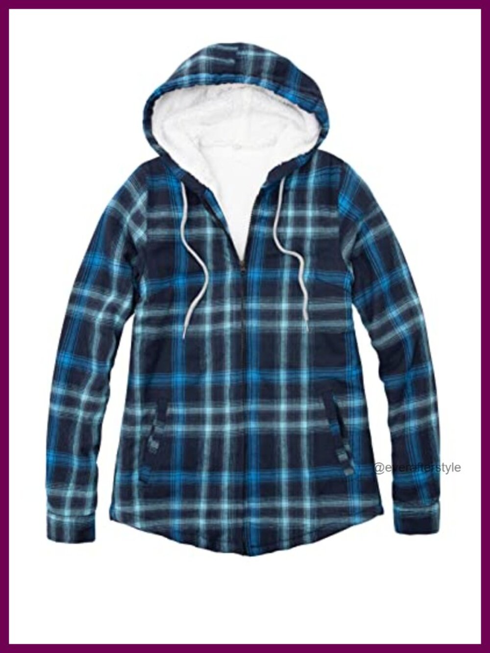 Womens Full Zip Hooded Flannel Jacket Sherpa Fleece Lined